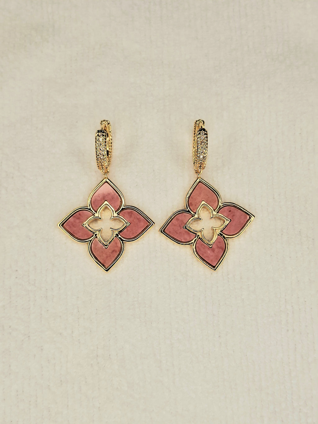 Alphabet RC Gold Plated Pink Plain  Clover Drop Earring