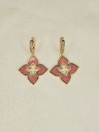 Alphabet RC Gold Plated Pink Plain  Clover Drop Earring