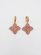 Alphabet RC  Gold Plated Pink Petal Drop Earrings with CZ Accents