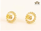Open V pearl and gold cz studs