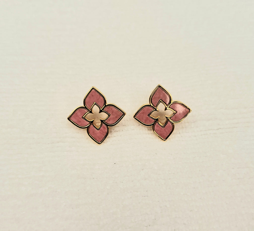 Alphabet RC Gold Plated Pink Clover Plain Stud Earring