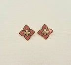 Alphabet RC Gold Plated Pink Clover Plain Stud Earring