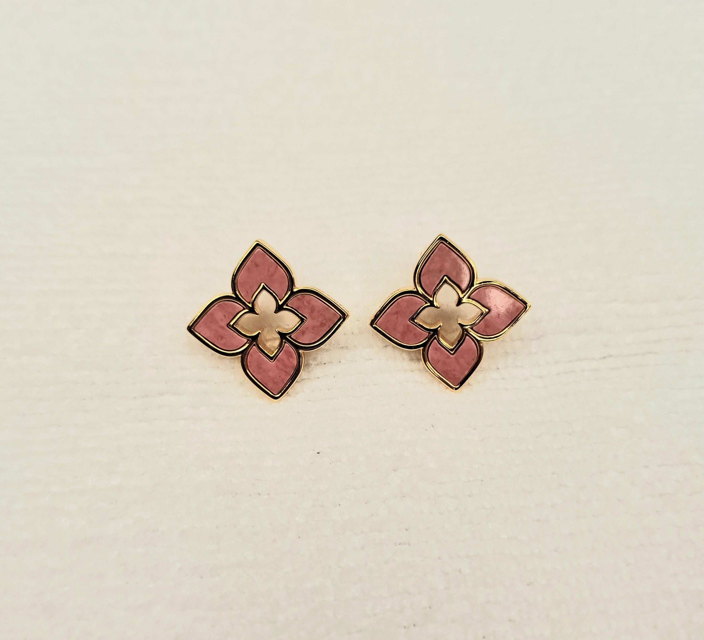Alphabet RC Gold Plated Pink Clover Plain Stud Earring