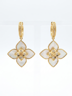 Alphabet RC Gold Plated White MOP petal Drop Earrings with CZ Accents