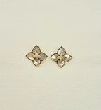 Alphabet RC Gold Plated White Clover Plain Stud Earring