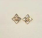 Alphabet RC Gold Plated White Clover Plain Stud Earring