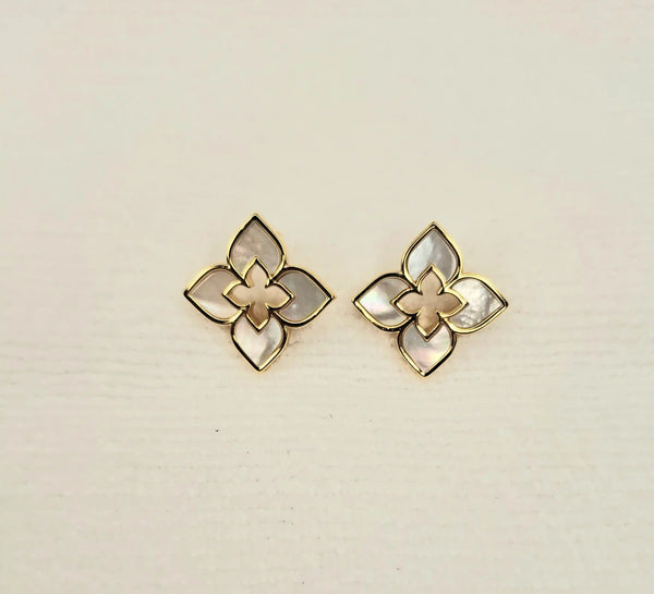 Alphabet RC Gold Plated White Clover Plain Stud Earring