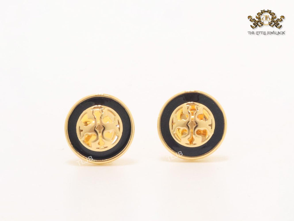 Alphabet T black enamel studs