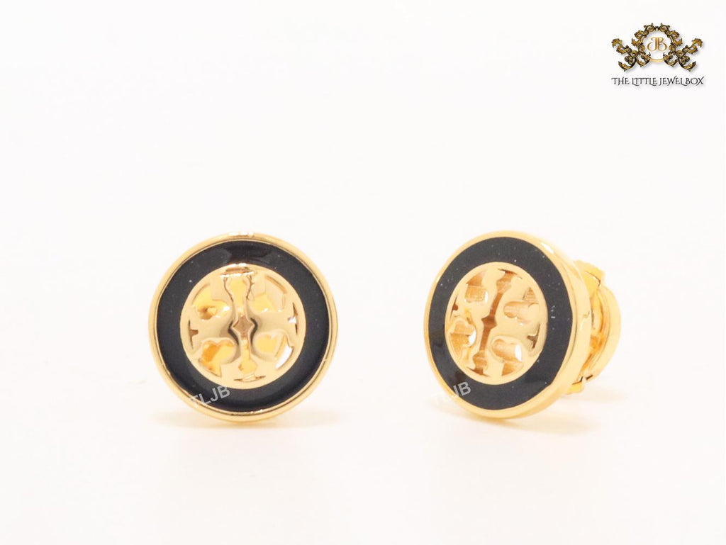 Alphabet T black enamel studs