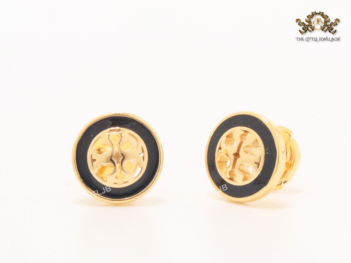 Alphabet T black enamel studs