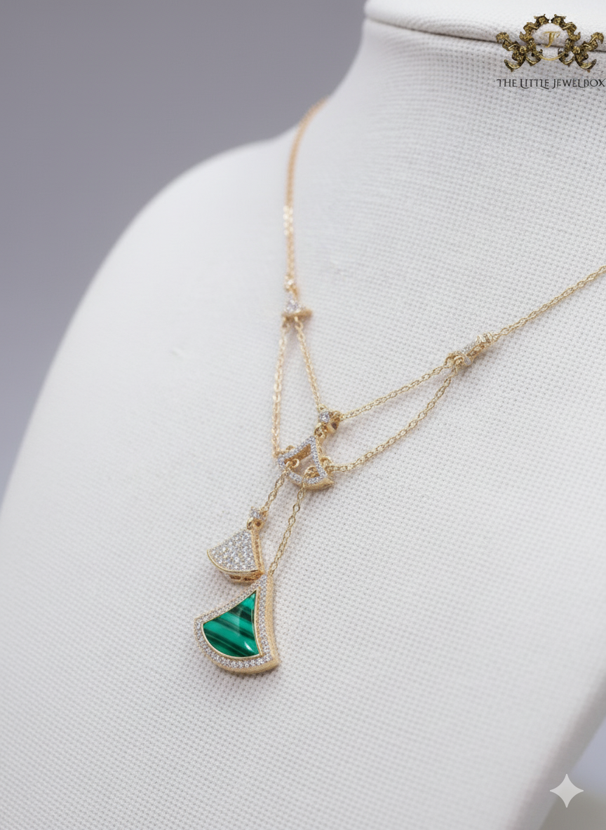 Green enamel and Cz charms chain