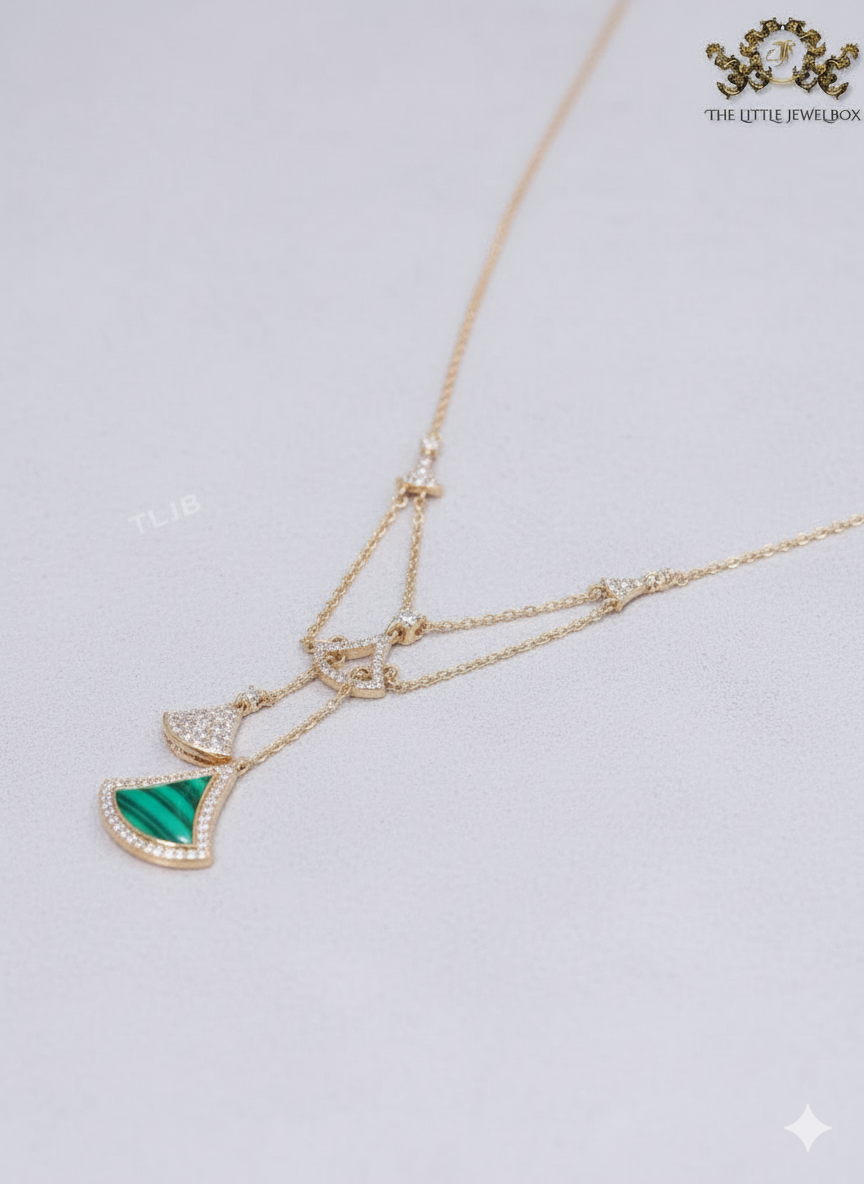Green enamel and Cz charms chain
