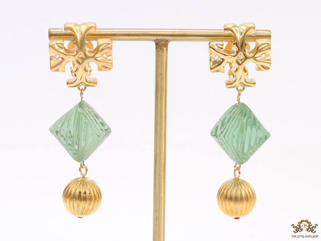 Alphabet T danglers with green carved stone
