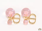Transparent pink pearl bomber earrings with alphabets