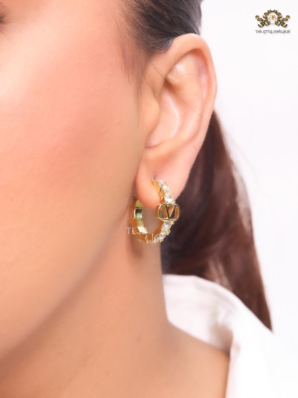 Alphabet V Small Hoop with rhinestones