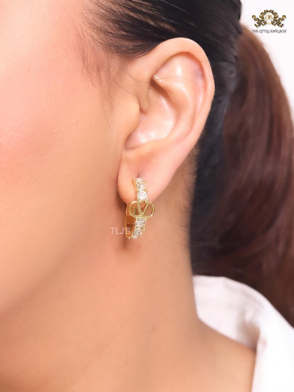 Alphabet V Small Hoop with rhinestones