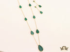 Gold plated long chain malachite stone necklace