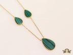 Gold plated long chain malachite stone necklace
