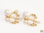 Pearl bomber studs with charm studded cz alphabets