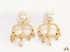 Pearl bomber studs with charm studded cz alphabets