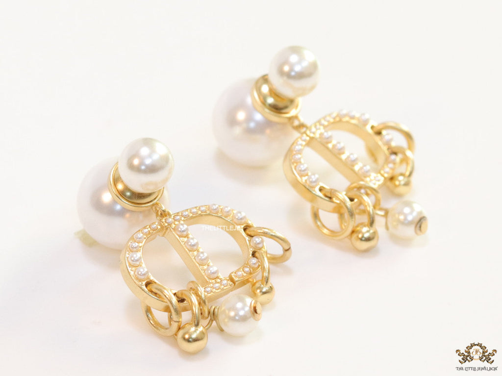 Pearl bomber studs with charm studded cz alphabets