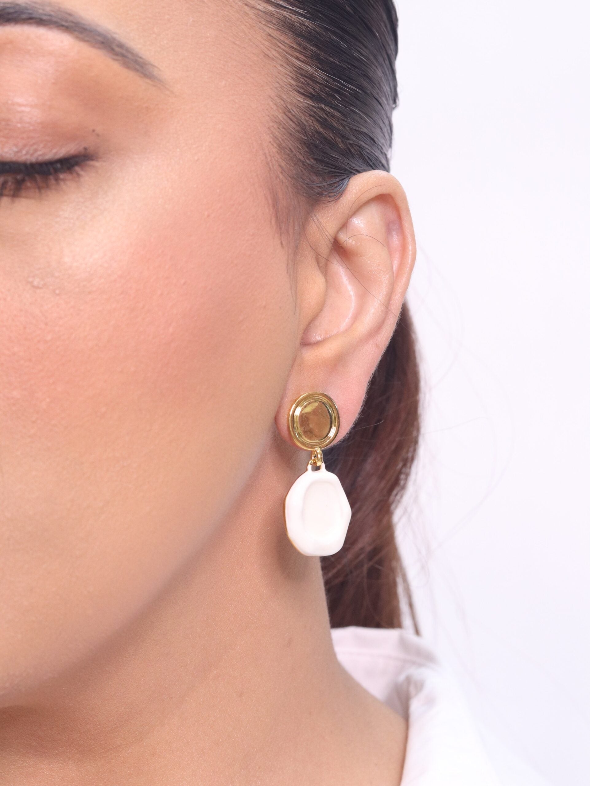 Alphabet BV Gold & White Danglers