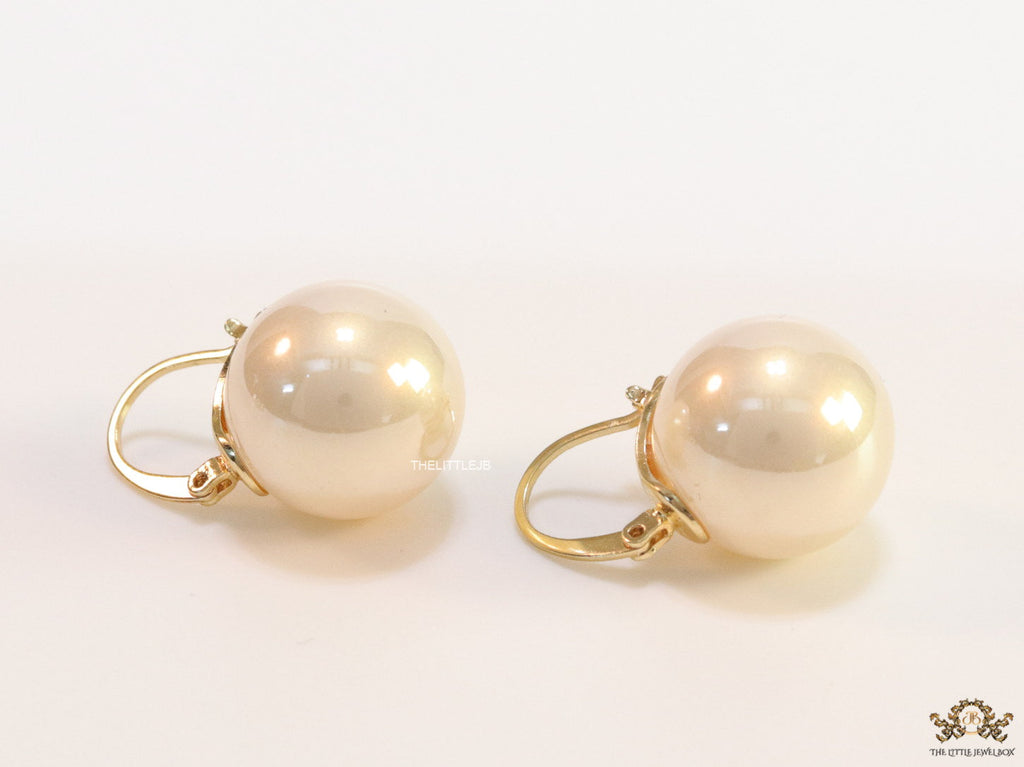 16mm champagne pearl earrings with golden loop