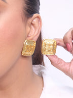 Alphabet G Embossed Statment Studs Gold Clip On