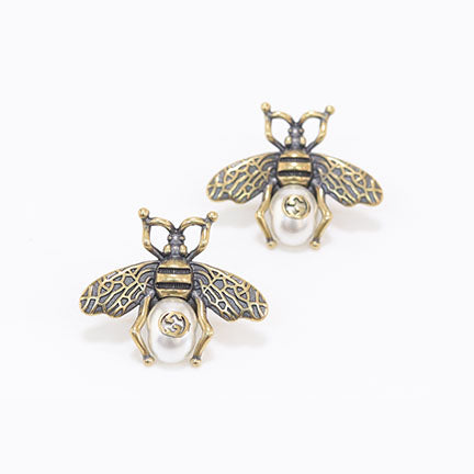 Double G Rustic bee and pearl studs