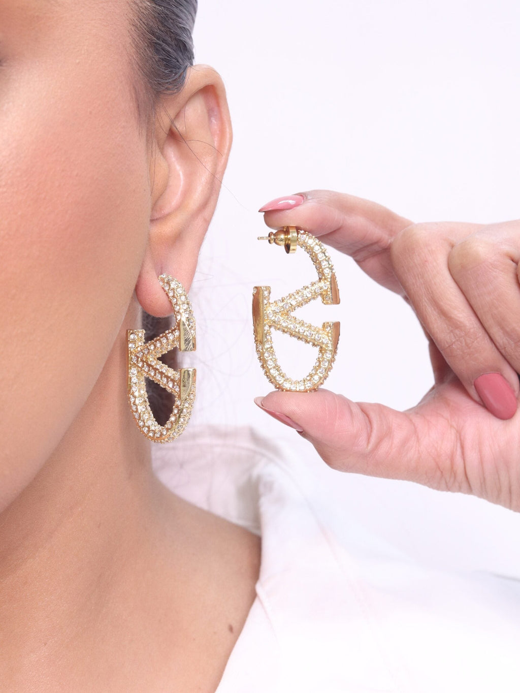 V Oval Hoops in Cz 45 mm