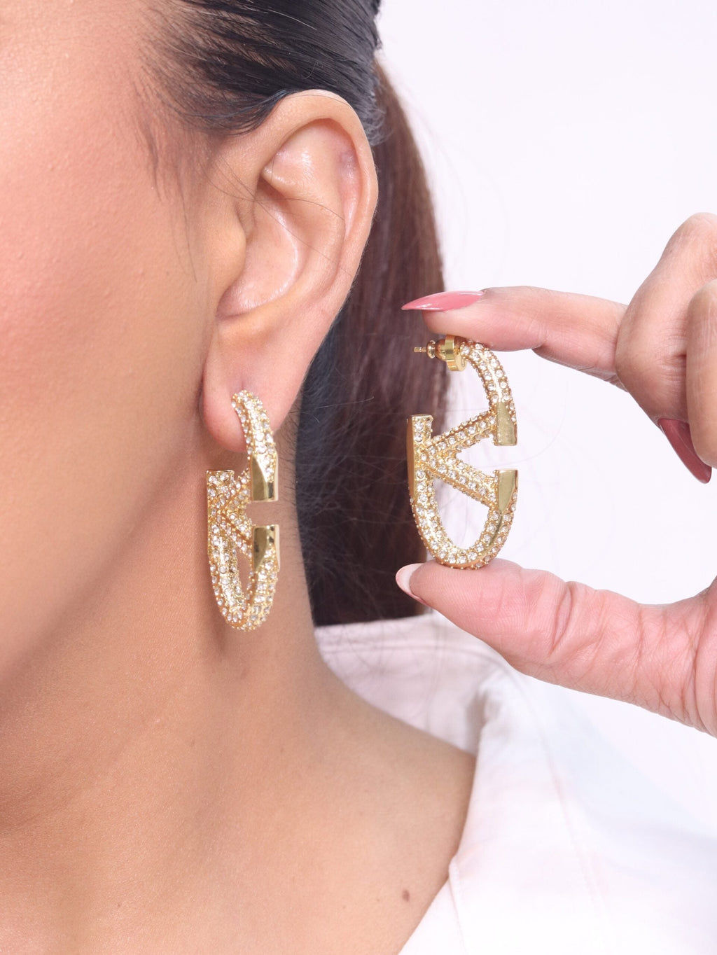 V Oval Hoops in Cz 45 mm