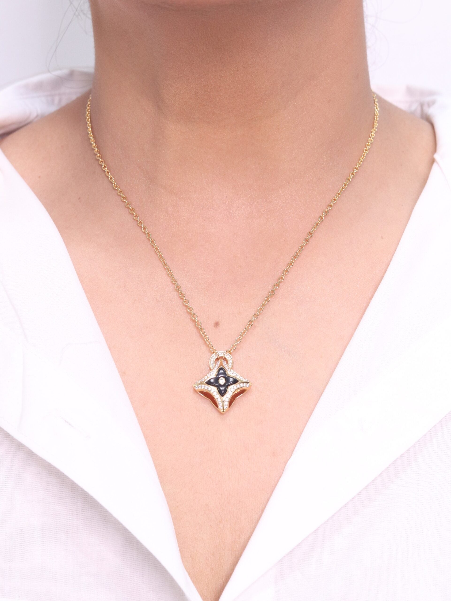 Alphabet LV Delicate Chain with Black Enamel pendant