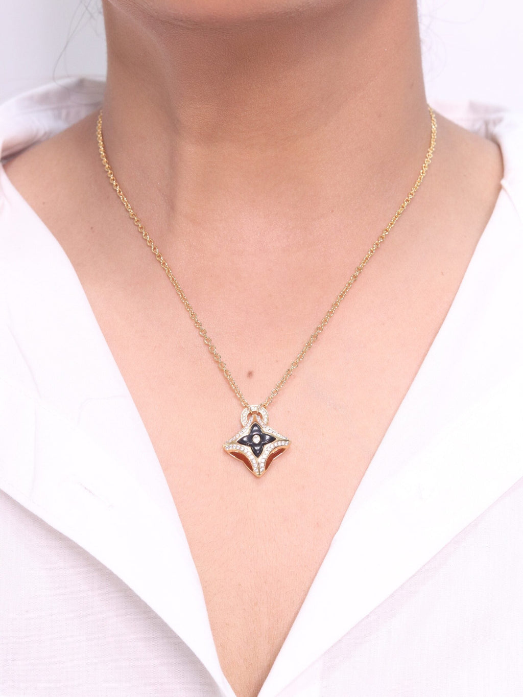 Alphabet LV Delicate Chain with Black Enamel pendant