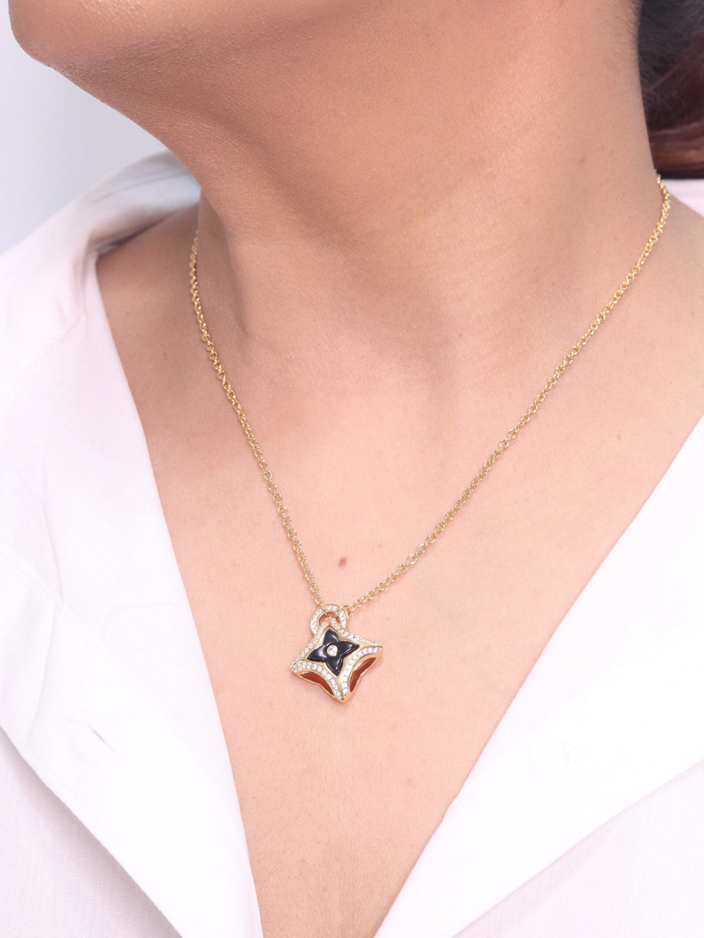 Alphabet LV Delicate Chain with Black Enamel pendant