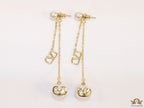 Gold plated long chain alphabet dangles with pearl