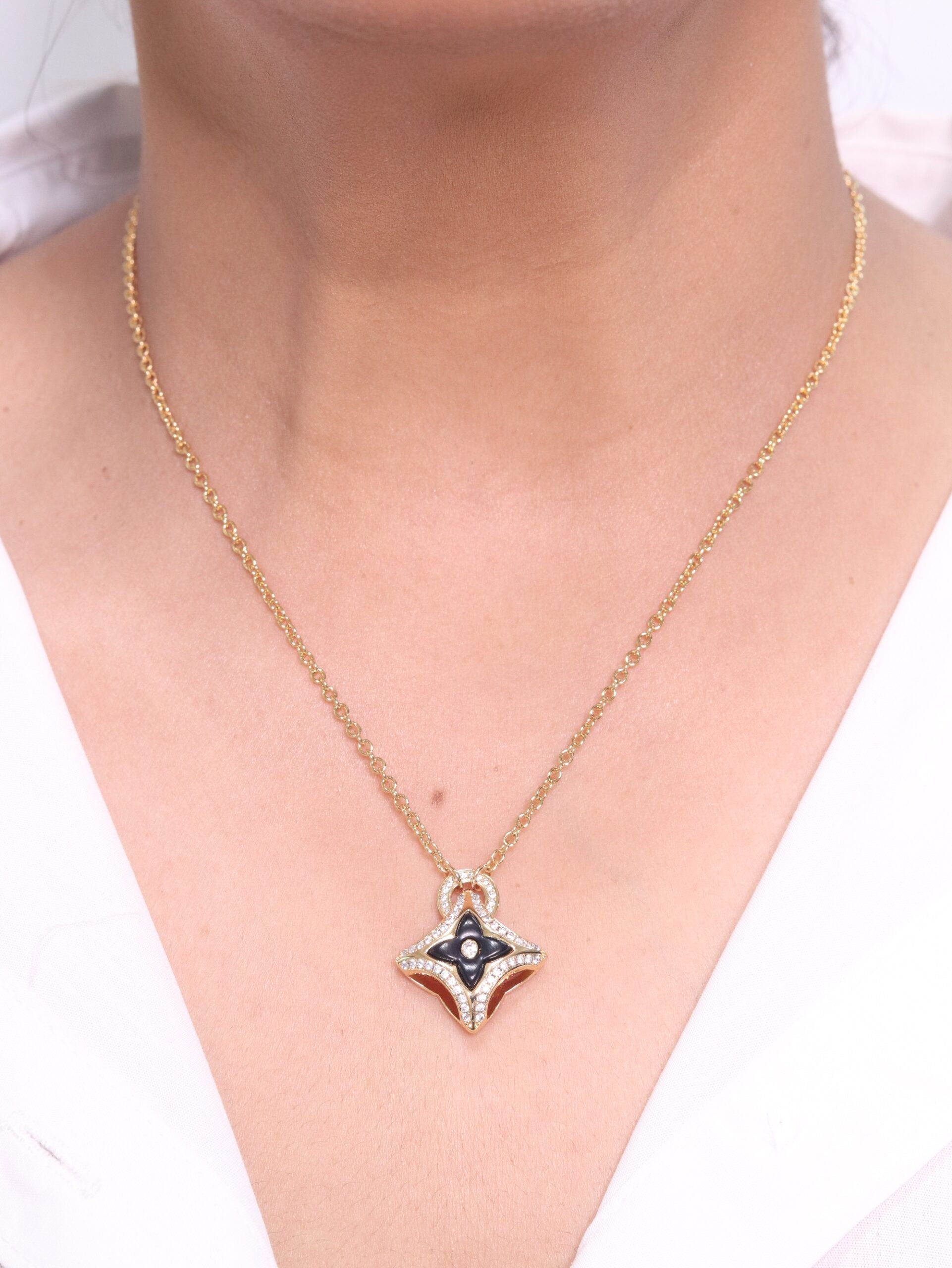 Alphabet LV Delicate Chain with Black Enamel pendant