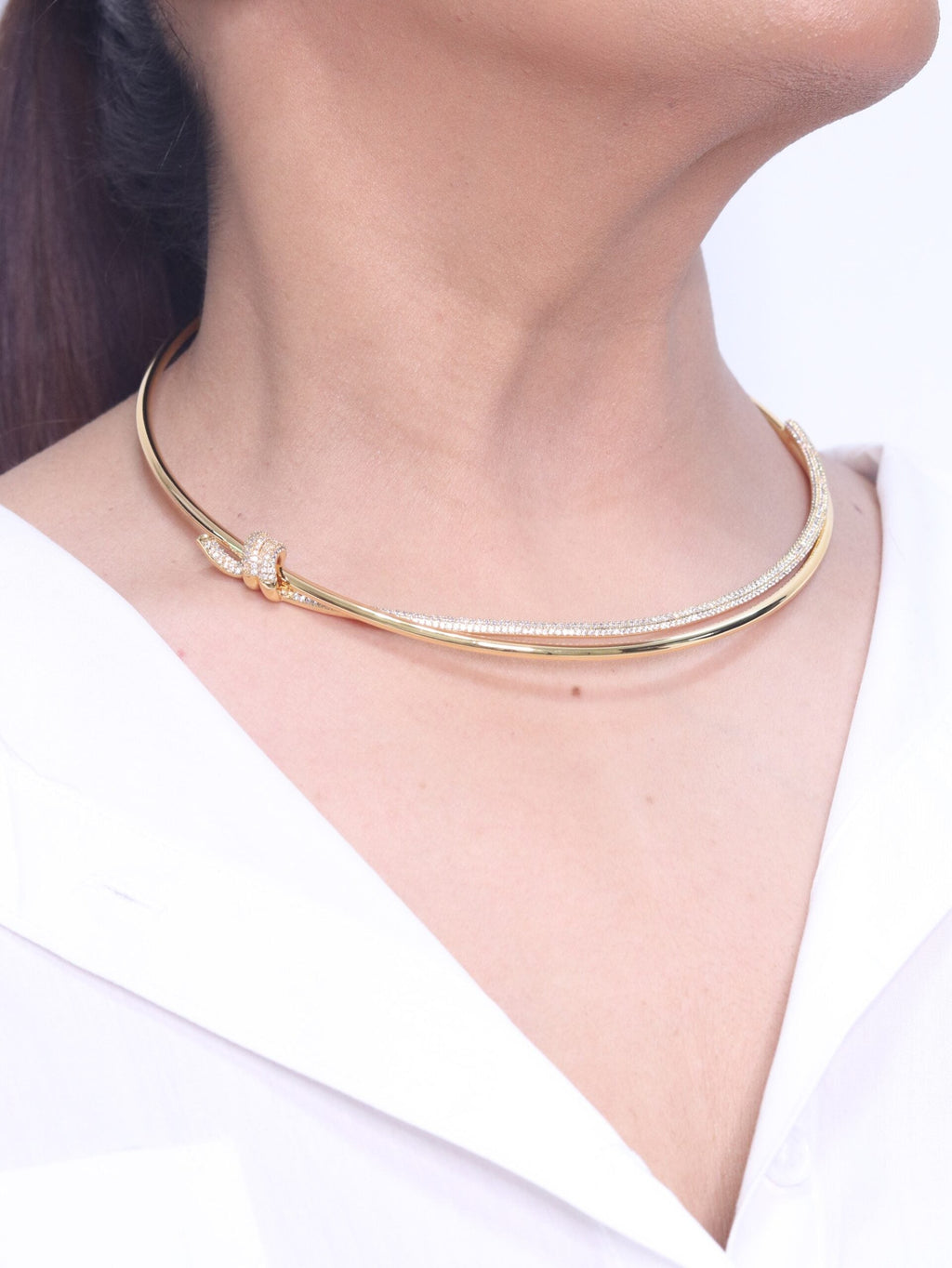 Alphabet T and Co Double line stiff Choker in gold