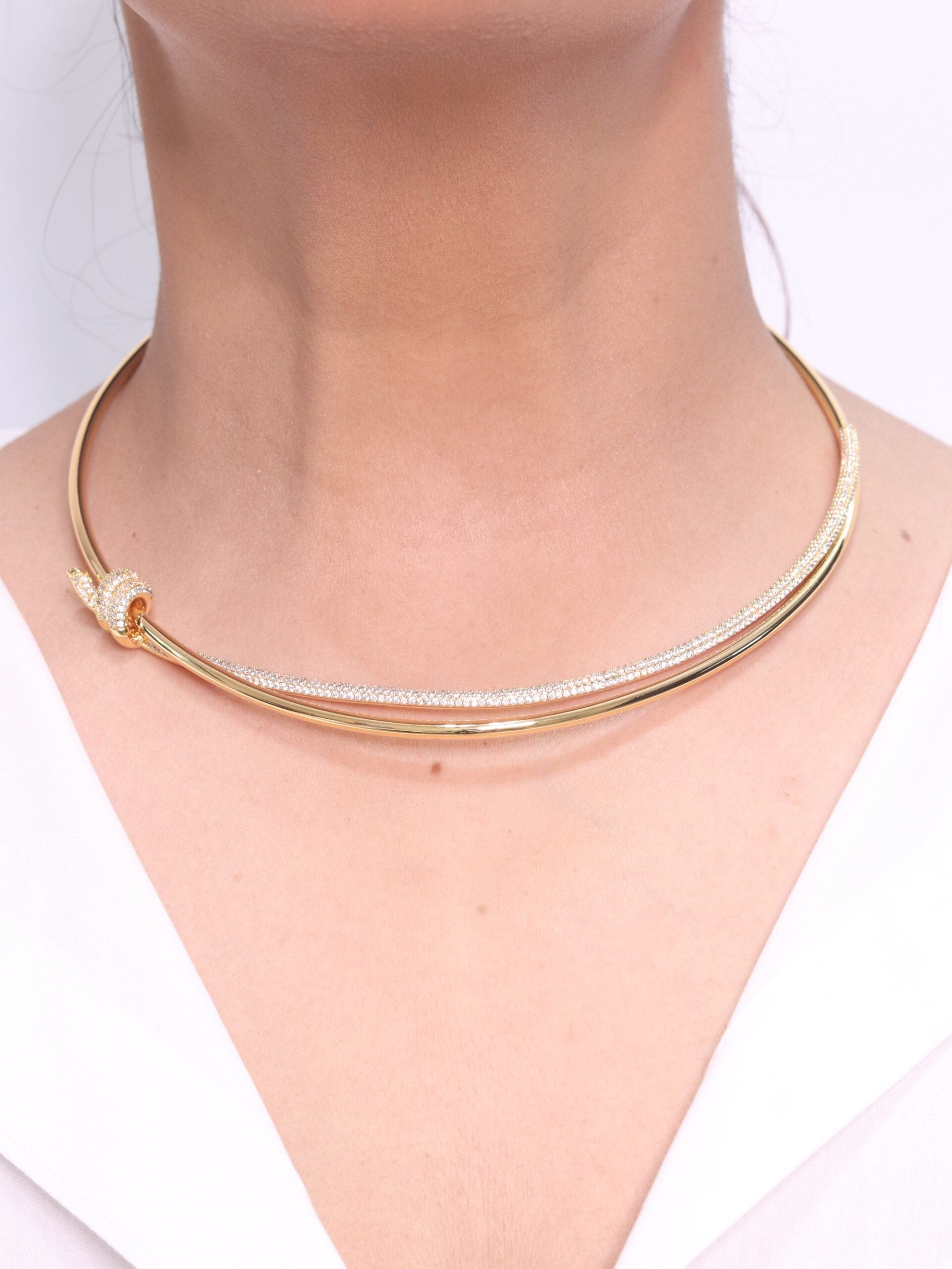 Alphabet T and Co Double line stiff Choker in gold
