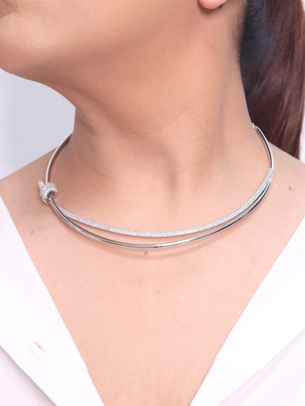 Alphabet T and Co Double line stiff Choker in Platinum