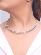 Alphabet T and Co Double line stiff Choker in Platinum