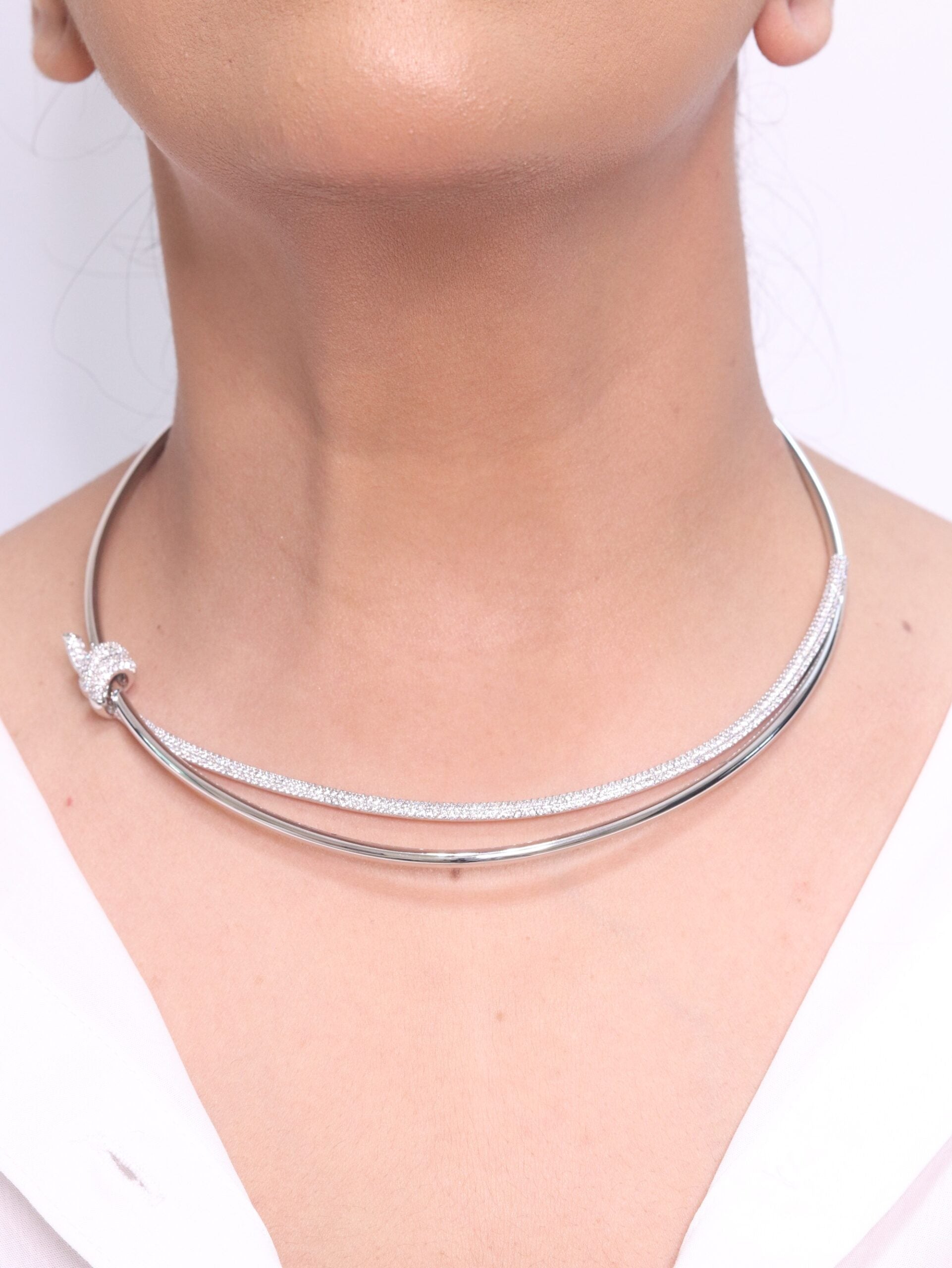 Alphabet T and Co Double line stiff Choker in Platinum