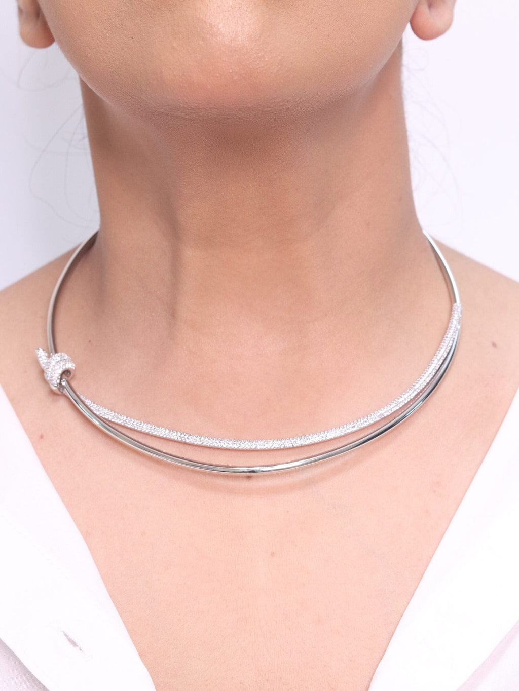 Alphabet T and Co Double line stiff Choker in Platinum
