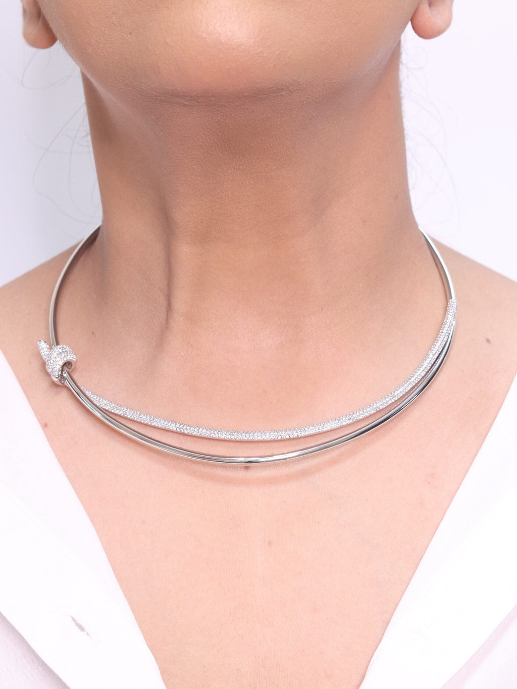 Alphabet T and Co Double line stiff Choker in Platinum