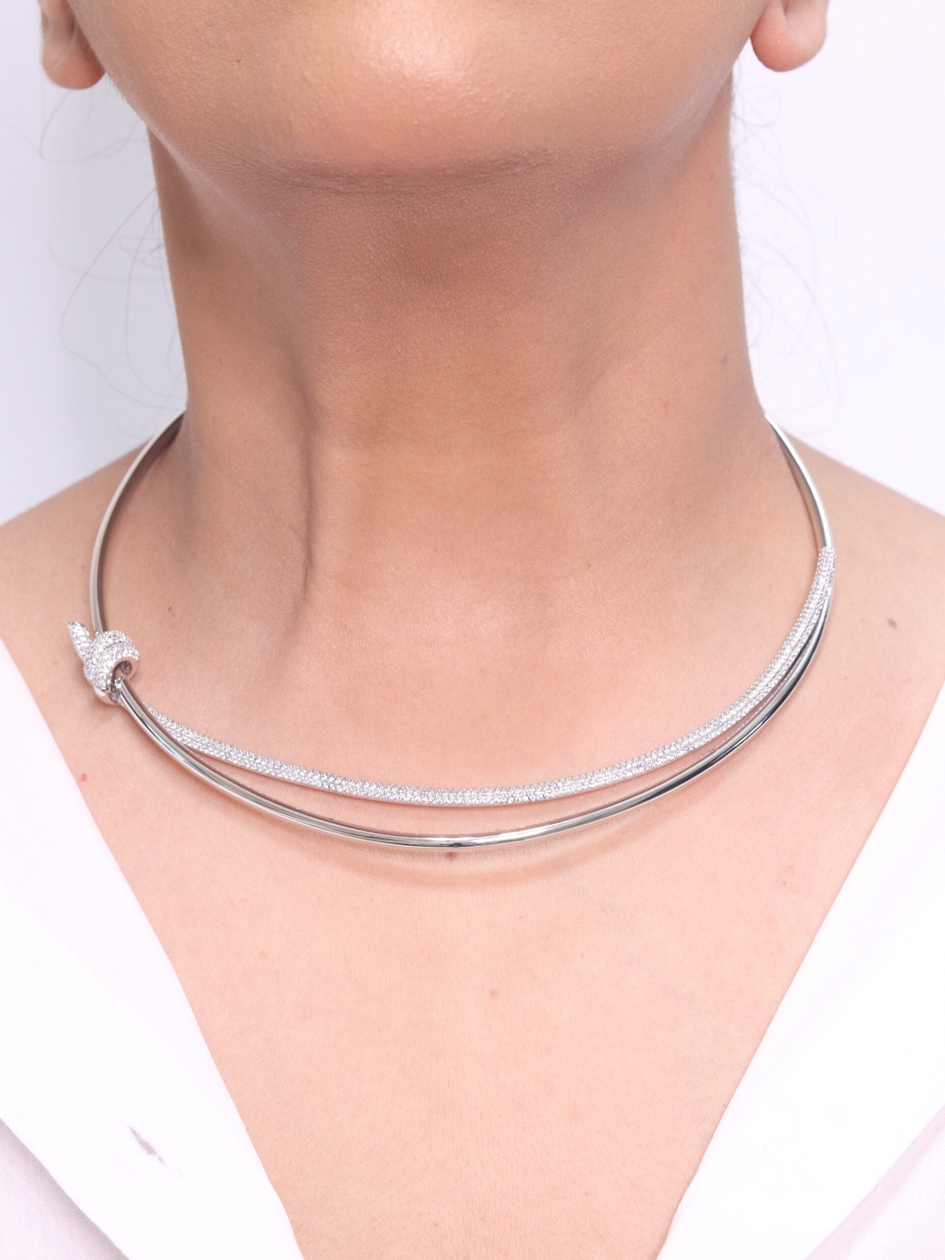 Alphabet T and Co Double line stiff Choker in Platinum