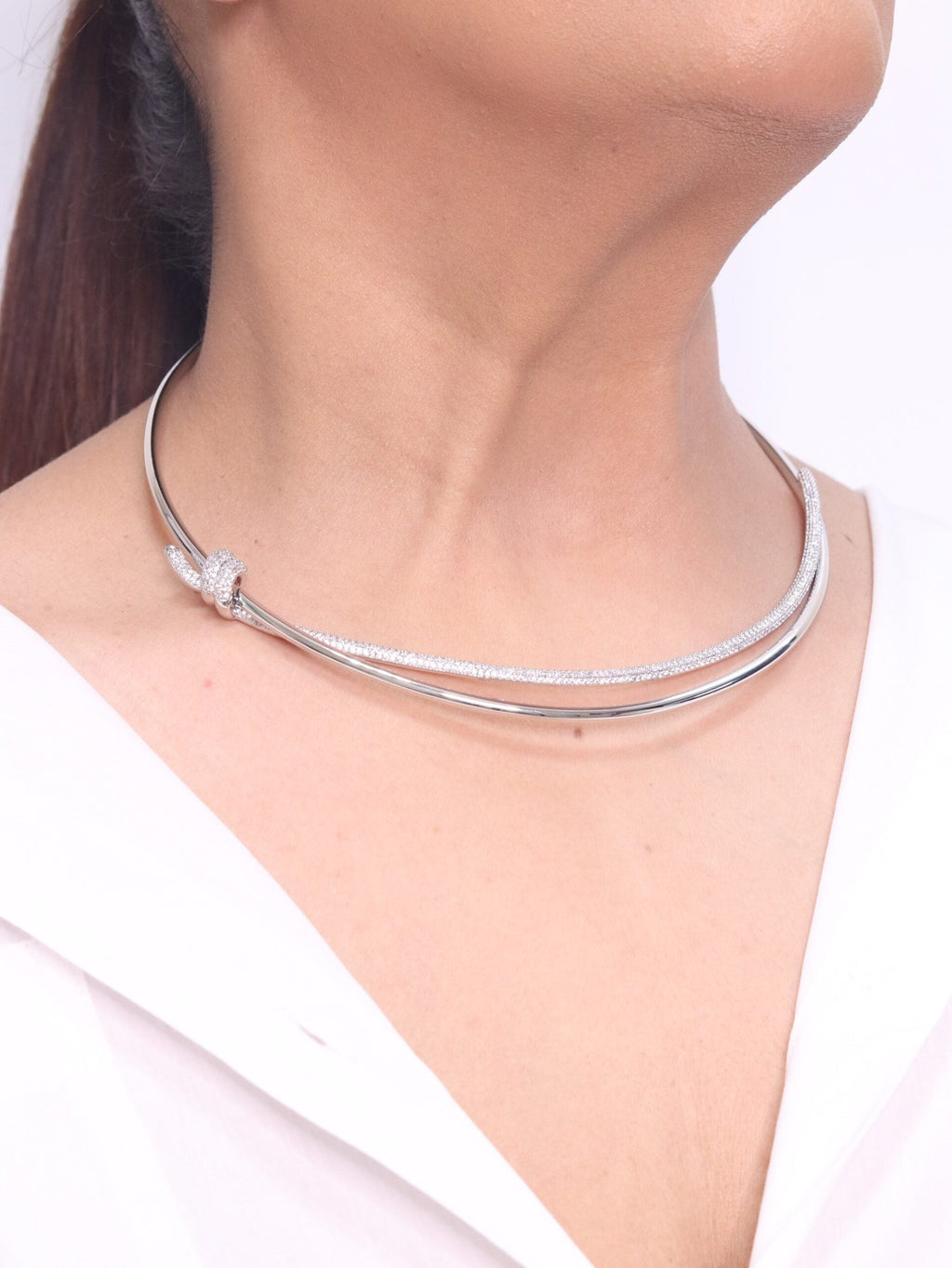 Alphabet T and Co Double line stiff Choker in Platinum
