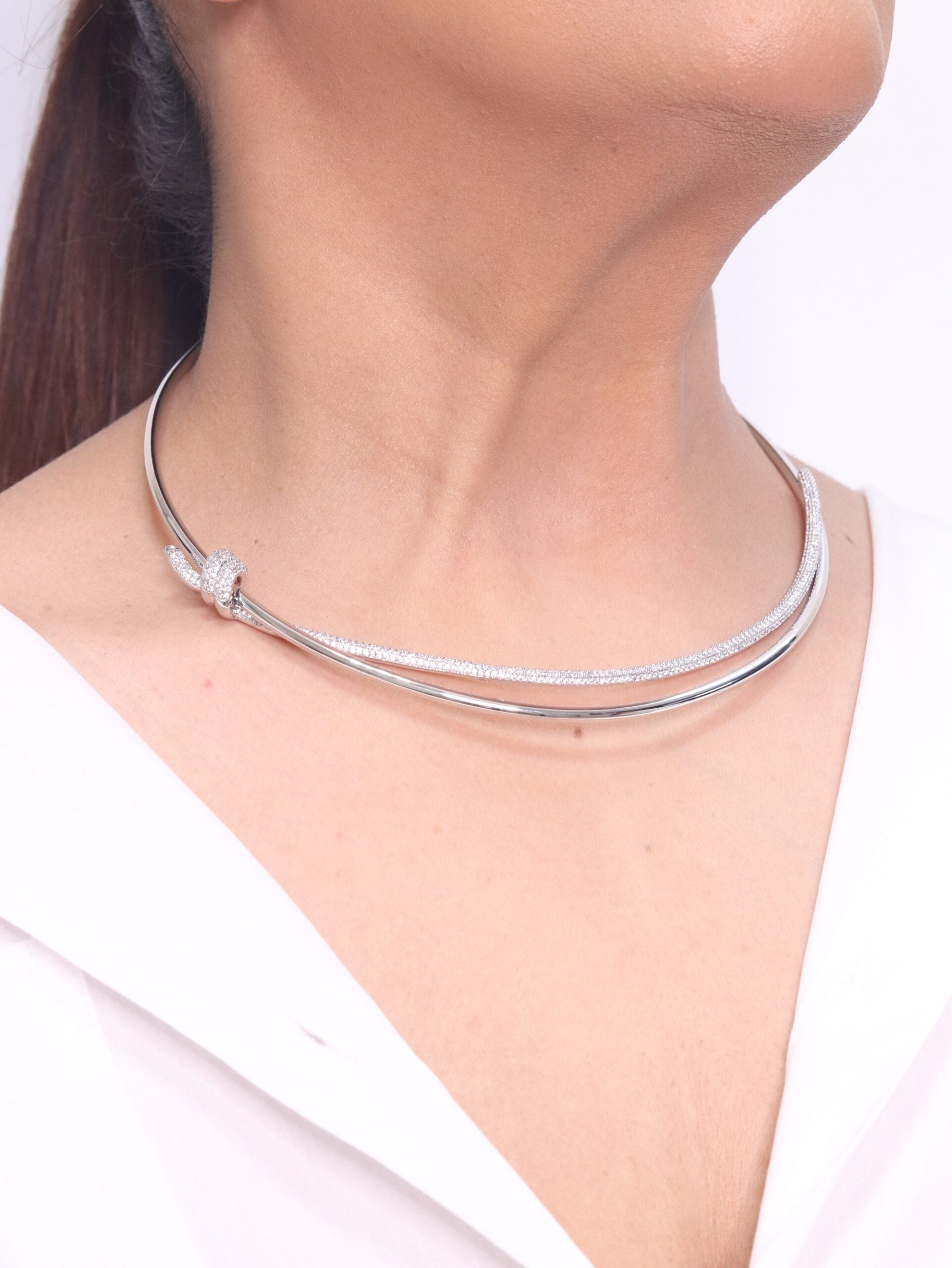 Alphabet T and Co Double line stiff Choker in Platinum