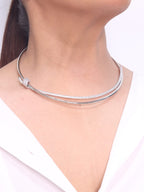 Alphabet T and Co Double line stiff Choker in Platinum