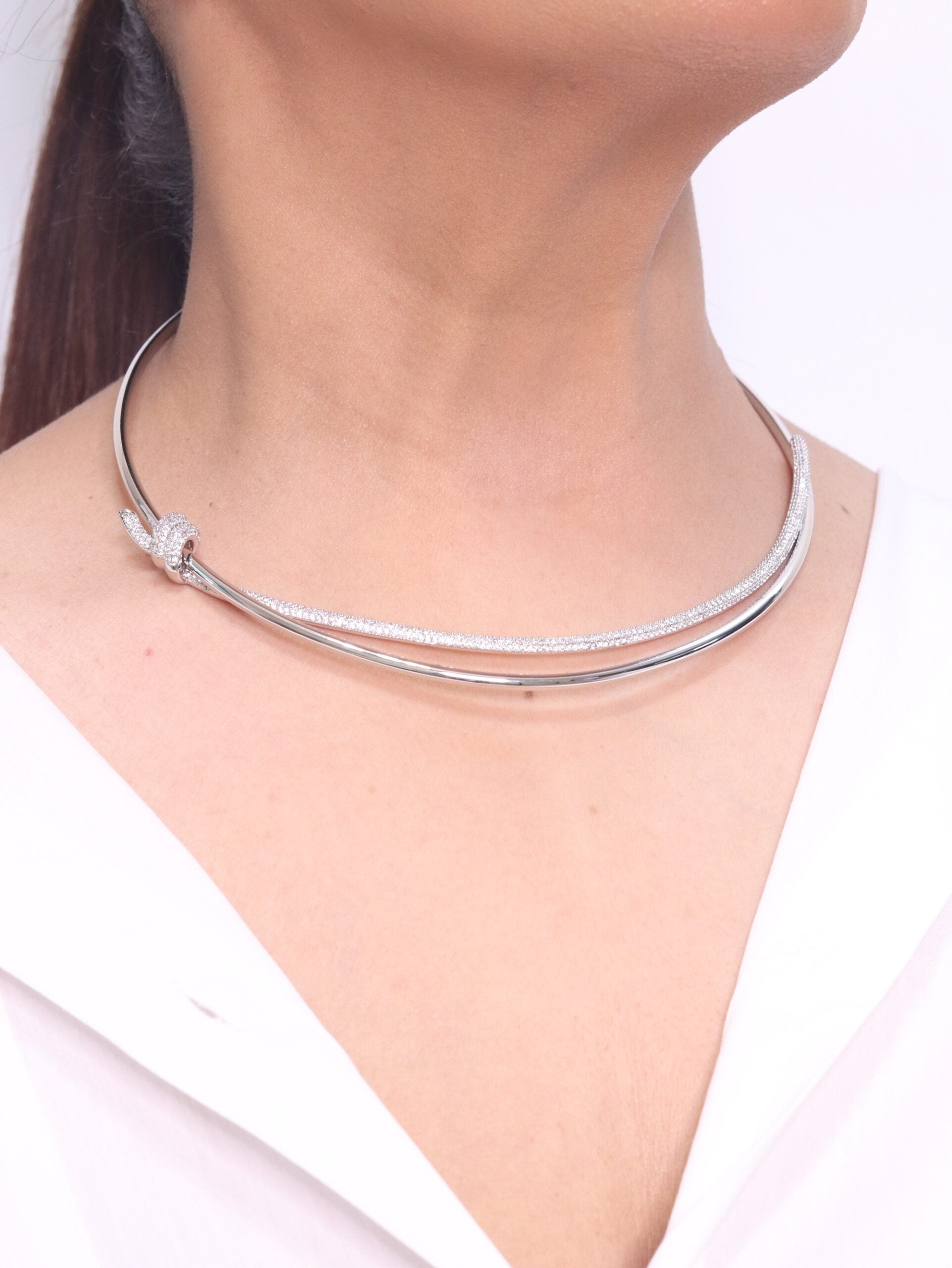 Alphabet T and Co Double line stiff Choker in Platinum