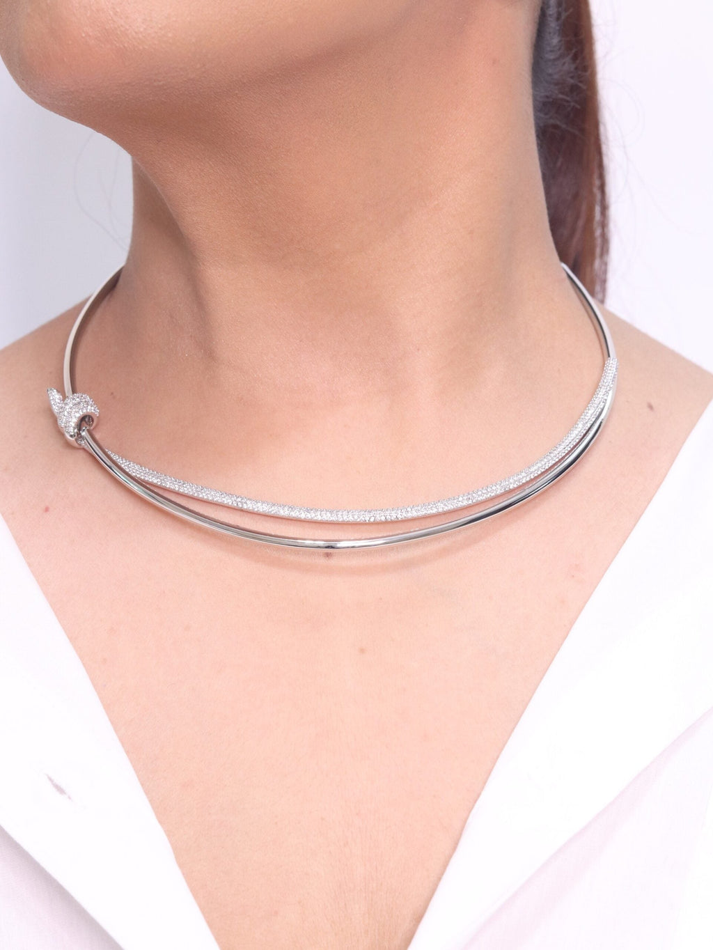 Alphabet T and Co Double line stiff Choker in Platinum