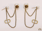 Gold plated Long chain alphabet dangles with pearl bombers